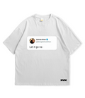A white short-sleeve T-shirt shown from both front and back on a plain white background. The front has a printed tweet-style graphic with a profile picture, the text 'Salman Khan' and 'Let it go na', and a small 'NVM' mark near the lower hem.