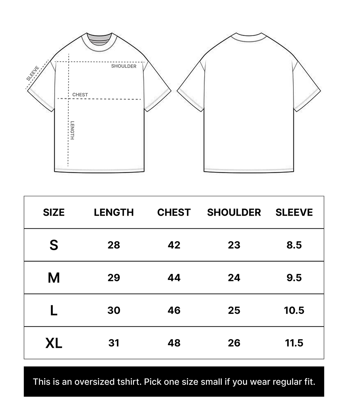 T-Shirt size chart